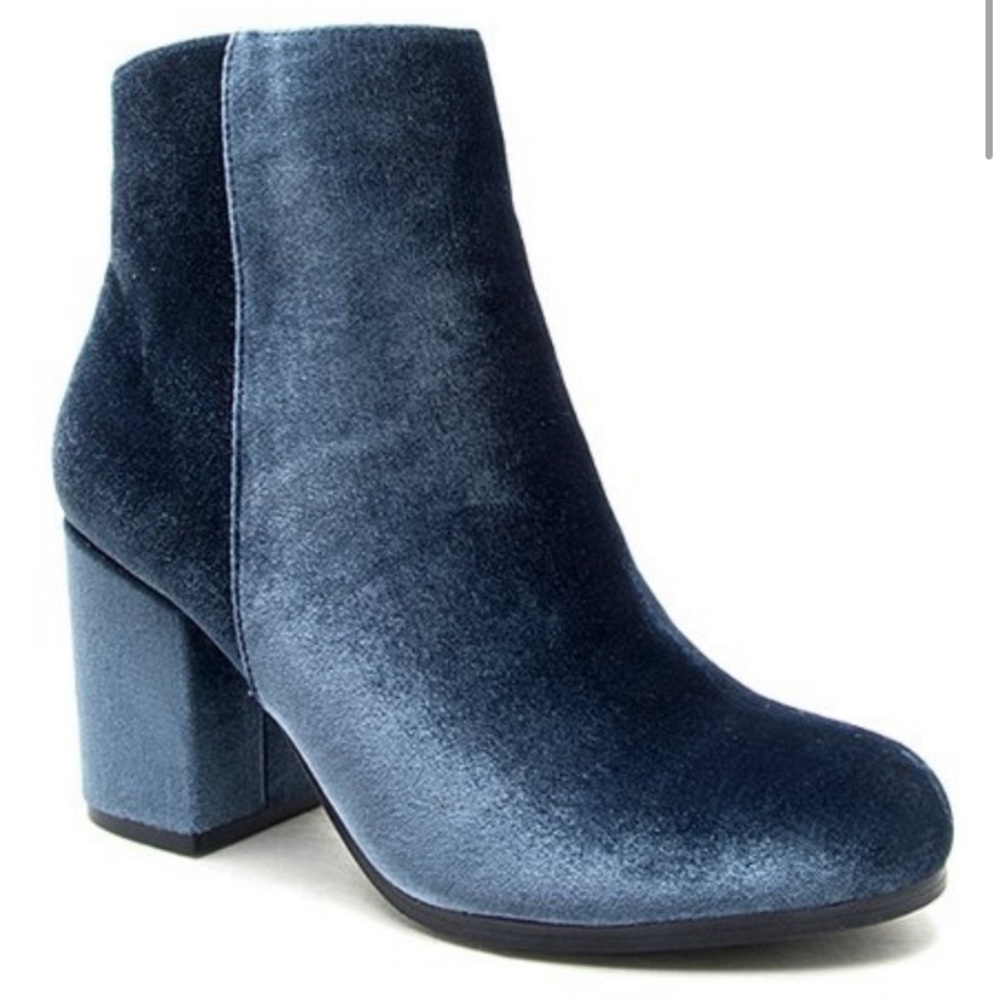 Qupid Blue Velvet Booties